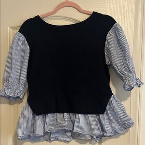 English Factory wonen’s two-fer Nancy knit with white and Blue Striped Blouse